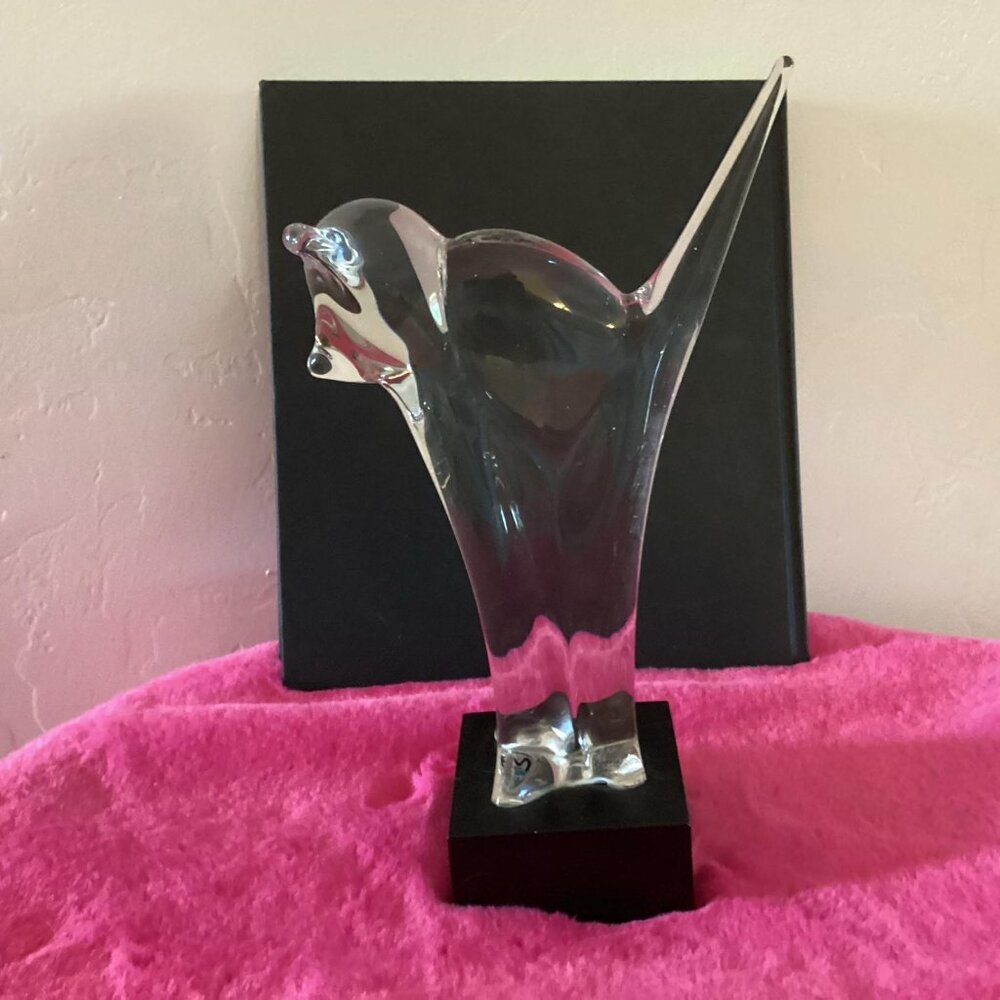 Vintage Ronneby Sweden Crystal Cat Figurine SIGNED